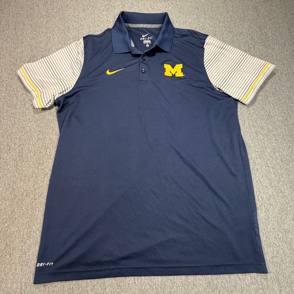 Nike Dri Fit Michigan Wolverines Polo Shirt Mens XL Blue/Gray Embroidered Logo
